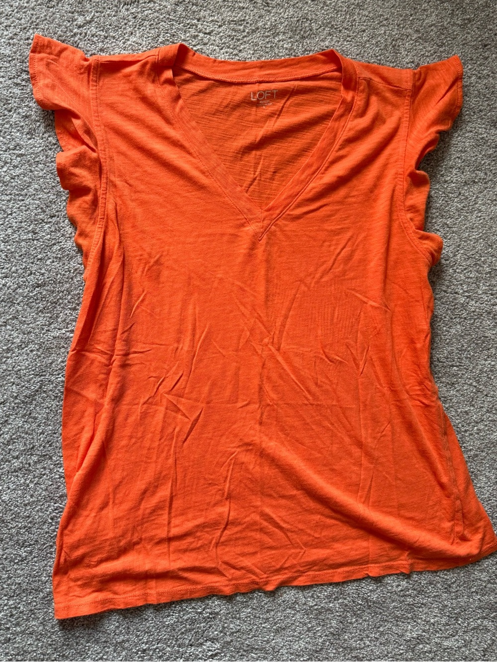 LOFT Outlet Orange V-Neck Flutter Sleeve Lightweight T-shirt, Large
